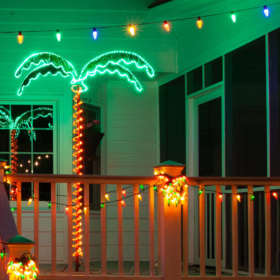 Deluxe Rope Light LED Lighted Palm Tree with Green Canopy Yard Envy