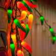 Chili Pepper Cluster Light Set, 35 Multicolored Lights, Green Wire