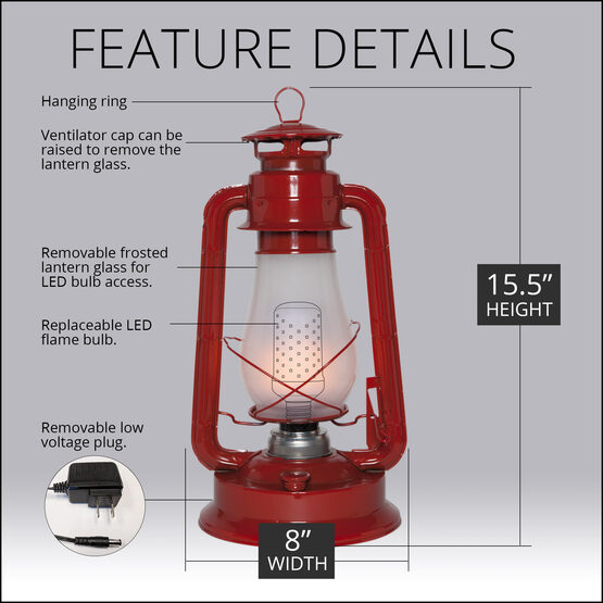 Red Metal Digital Flame LED Lantern Yard Envy