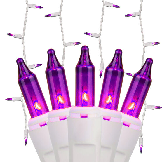 100 Icicle Lights, Purple, White Wire