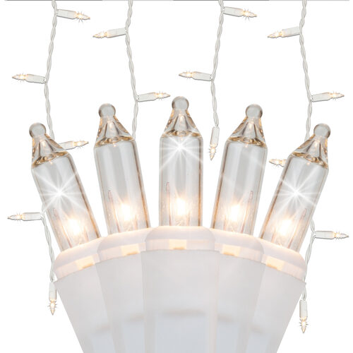 100-bulb Clear Mini Lights, 4 Spacing, White Wire