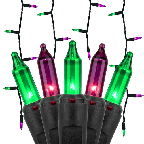 150 Halloween Icicle Lights, Purple/Green, Black Wire - Yard Envy