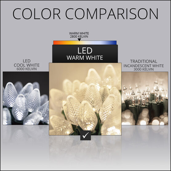 C7 Commercial LED String Lights, Warm White Twinkle, Green Wire