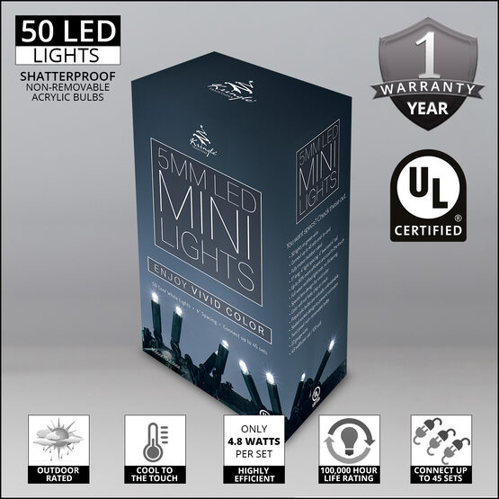 Cool White String Lights, 50 ct, LED 5MM Mini