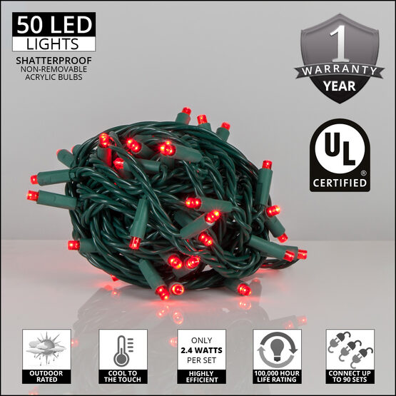 Red Outdoor LED String Lights, 50 ct, 5MM
