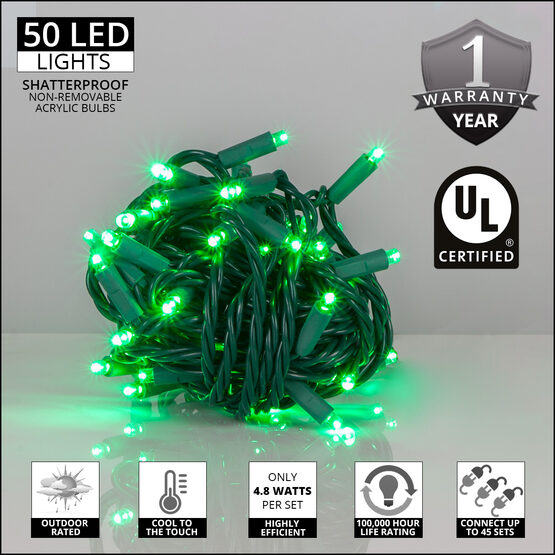 Green Outdoor LED String Lights, 50 ct, 5MM