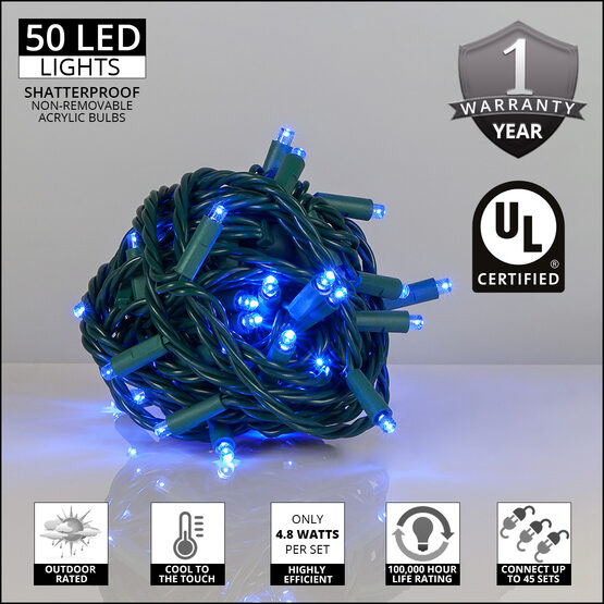 Blue Outdoor LED String Lights, 50 ct, 5MM
