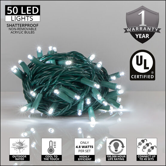 Cool White Outdoor LED String Lights, 50 ct, 5MM