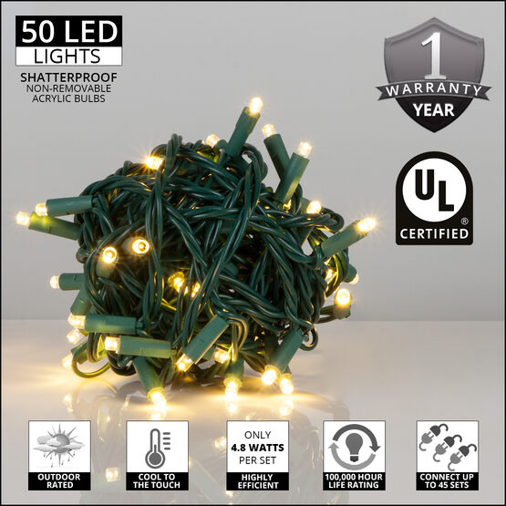 Warm White Outdoor LED String Lights, 50 ct, 5MM