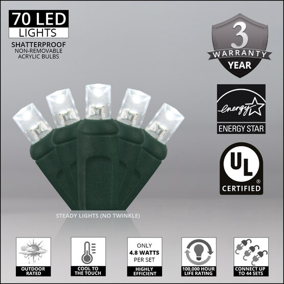 24' Wide Angle LED Mini Lights, Cool White, Green Wire, Contractor Pack