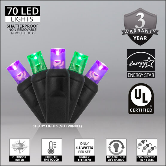 24' Wide Angle Halloween LED Mini Lights, Purple, Green