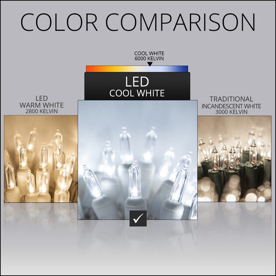 17' T5 Mini Christmas String Lights, Cool White, White Wire