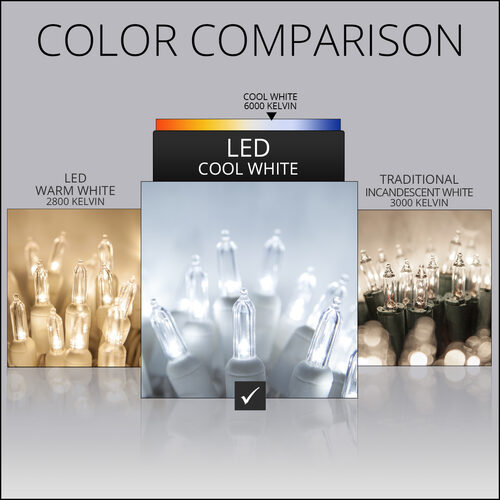 17' T5 Mini Christmas String Lights, Cool White, White Wire
