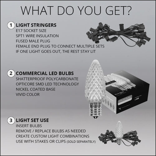 OptiCore C9 Commercial LED String Lights, Green / Purple, 50 Lights, 50'