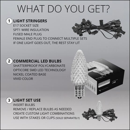 OptiCore C9 Commercial LED String Lights, Warm White Twinkle, 25 Lights, 25'