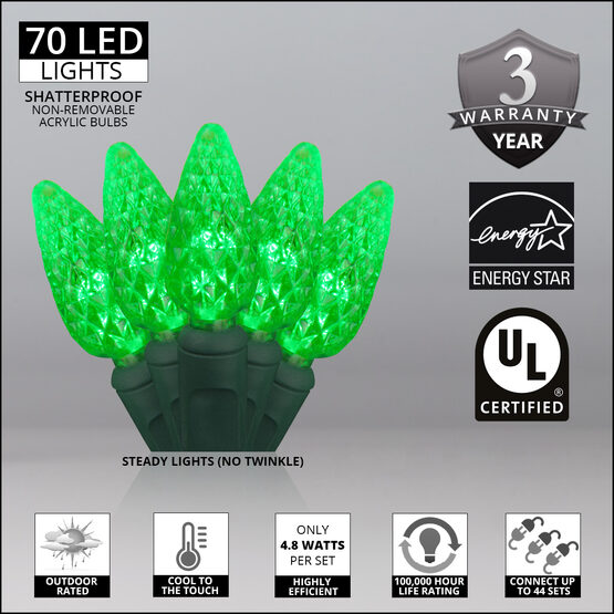 24' Strawberry LED String Lights, Green, Green Wire