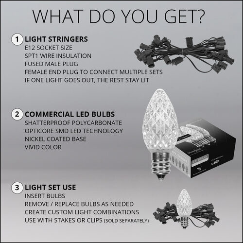 OptiCore C7 Commercial LED String Lights, Amber, 25 Lights, 25'