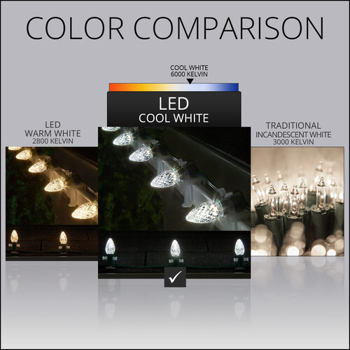 OptiCore C7 Commercial LED String Lights, Cool White, 25 Lights, 25'