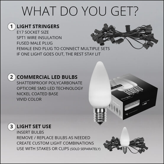 Smooth OptiCore C9 Commercial LED String Lights, Multicolor Twinkle, 25 Lights, 25'