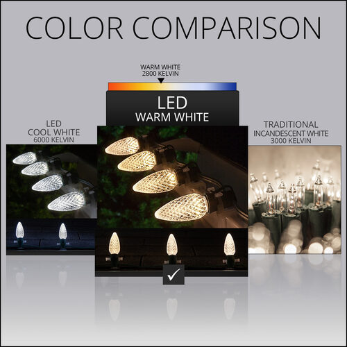 OptiCore C9 Commercial LED String Lights, Warm White Twinkle, 25 Lights, 25'