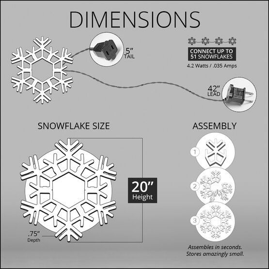20" LED Folding Snowflake, Warm White Lights