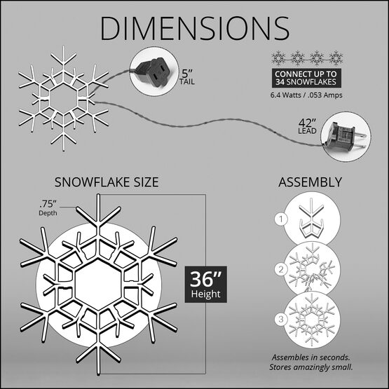 36" LED Folding Snowflake, Warm White Lights 