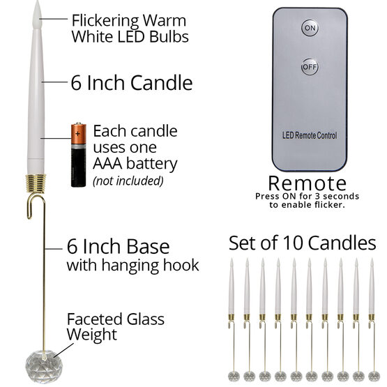 12" Battery Operated Taper Candles with Remote, Set of 10