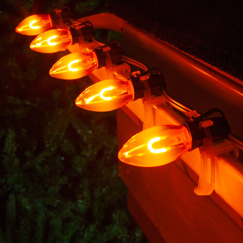 C9 Shatterproof FlexFilament Vintage LED Light Bulb, Amber / Orange, E17 Base