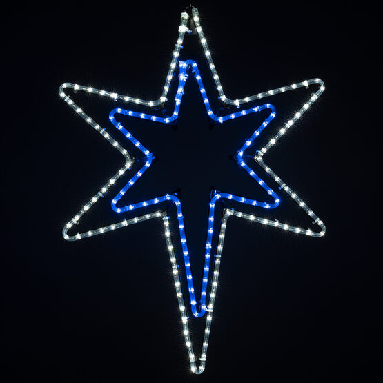 32" LED Bethlehem Star With A Blue Center, Blue and White Lights 