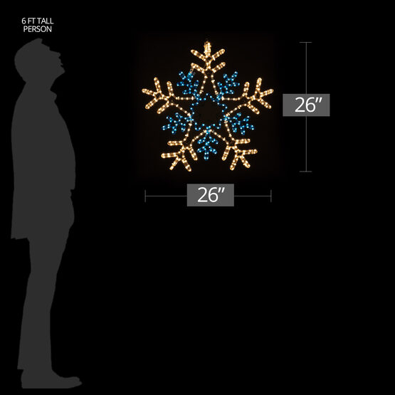 26" 50 Point Double Star Center Snowflake, Blue and Clear Lights 