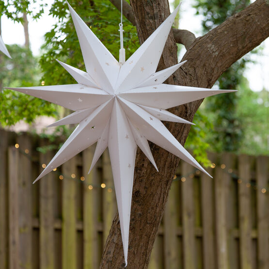 26" White Aurora Superstar TM Bethlehem Star Lantern, Fold-Flat, LED Lights 