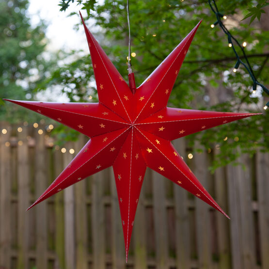 24" Red Aurora Superstar TM 7 Point Star Lantern, Fold-Flat, LED Lights 
