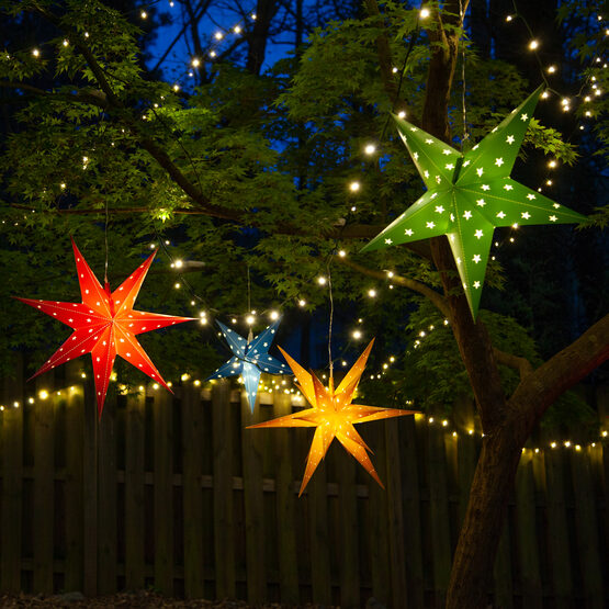 18" Green Aurora Superstar TM 5 Point Star Lantern, Fold-Flat, LED Lights 