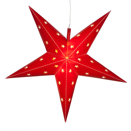 18" Red Aurora Superstar TM 5 Point Star Lantern, Fold-Flat, LED Lights 