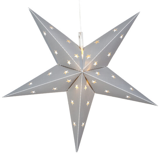 18" Silver Aurora Superstar TM 5 Point Star Lantern, Fold-Flat, LED Lights 