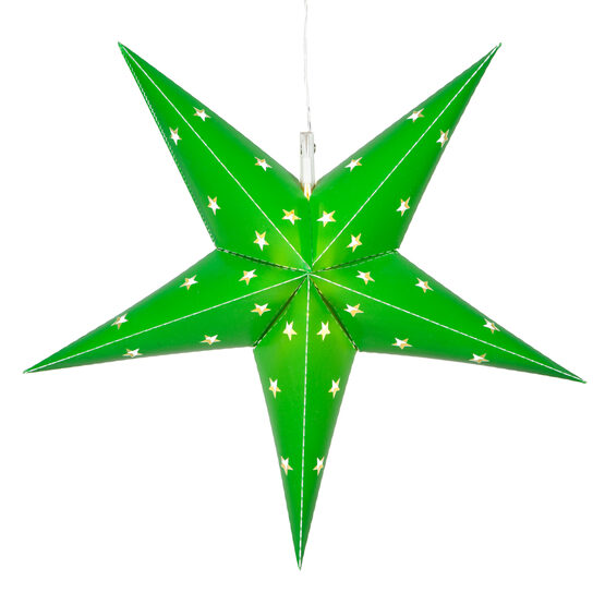 18" Green Aurora Superstar TM 5 Point Star Lantern, Fold-Flat, LED Lights 