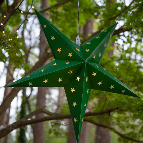 18" Green Aurora Superstar TM 5 Point Star Lantern, Fold-Flat, LED Lights 