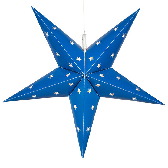 24" Blue Aurora Superstar TM 5 Point Star Lantern, Fold-Flat, LED Lights 