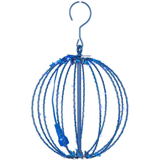 8" Fairy Light Ball, Fold Flat Blue Frame, Blue LED