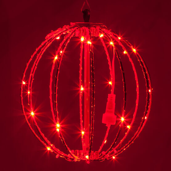 8" Fairy Light Ball, Fold Flat Red Frame, Red LED