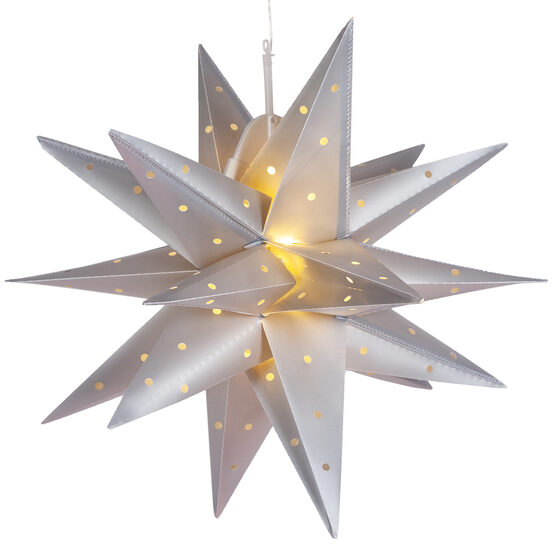 17" Silver Aurora Superstar TM Moravian Star Lantern, Fold-Flat, LED Lights 