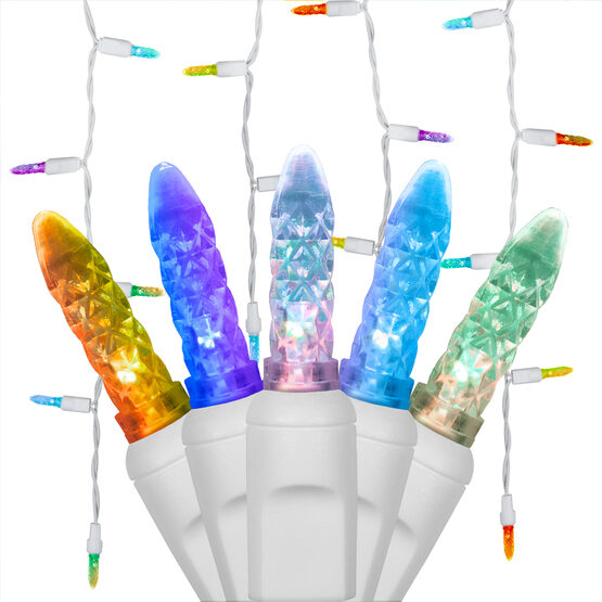 50 M5 LED Icicle Lights, Multicolor Color Change, White Wire