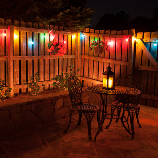 10' Patio String Light Set, 10 Multicolor G50 FlexFilament TM LED Shatterproof Bulbs, White Wire