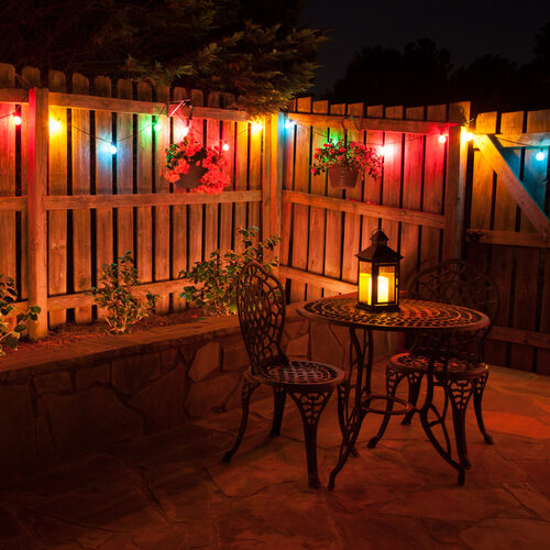 10' Patio String Light Set, 10 Multicolor G50 FlexFilament TM LED Shatterproof Bulbs, White Wire