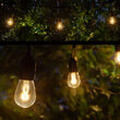 30' Commercial Patio String Light Set, 10 Warm White S14 FlexFilament LED Glass Bulbs, Suspended, Black Wire