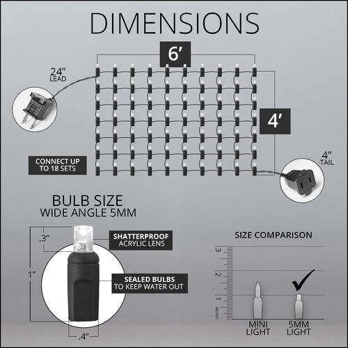 5mm LED Net Lights, Warm White, Green Wire Yard Envy