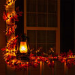 9' Halloween Garland Lights, 300 Amber Lamps, Black Wire