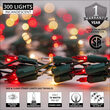 9' Garland Lights, 300 Red/Clear Lights, Green Wire