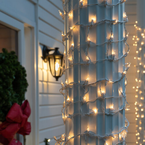Column Wrap Lights, Clear, White Wire - Yard Envy