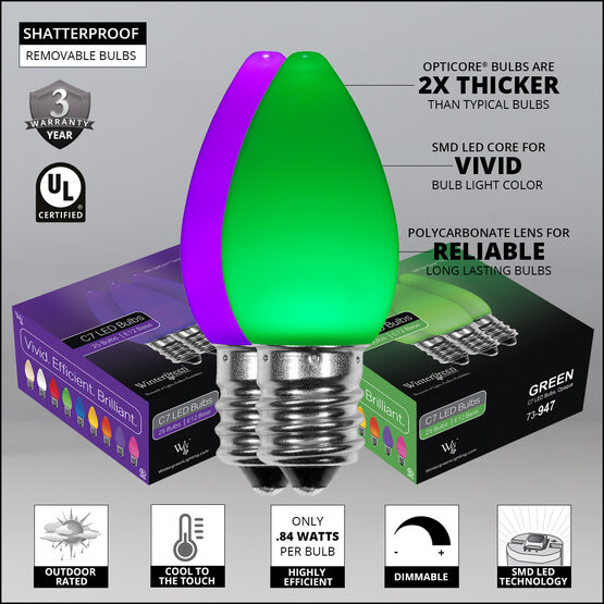 Smooth OptiCore C7 LED Walkway Lights, Green / Purple, 4.5" Stakes, 50'